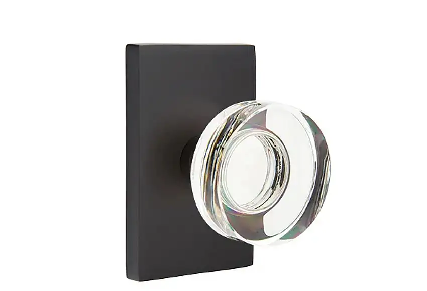 Emtek Modern Disc Glass Knob Set with Modern Rectangular Rosette