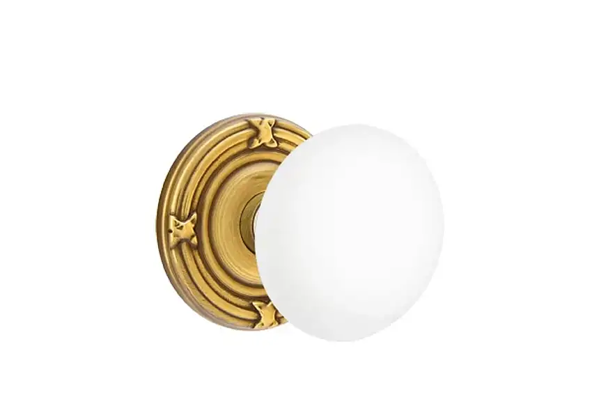 Emtek Ice White Porcelain Knob Set with Ribbon & Reed