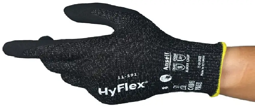 Ansell Size 9 HyFlex 11-591 13 Gauge HPPE Nylon Spandex Steel And Graphene Cut Resistant Gloves With Nitrile Coated Palm And Fingertips