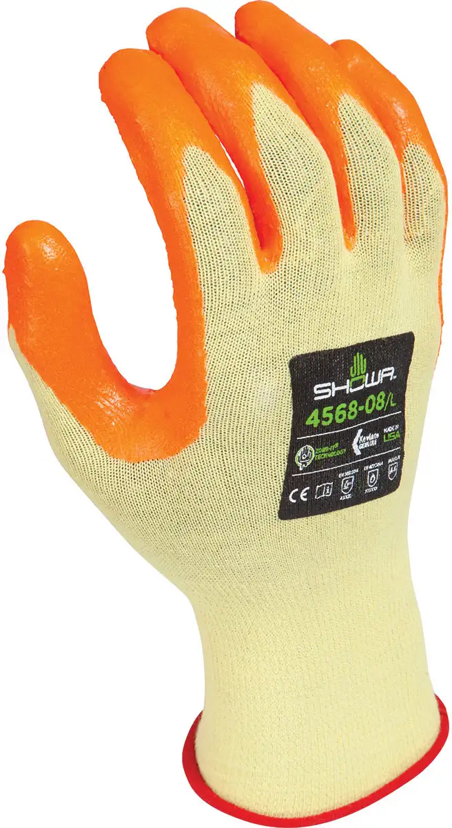Size 7 SHOWA 4568 15 Gauge DuPont Kevlar Cut Resistant Gloves With Foam Nitrile Coated Palm