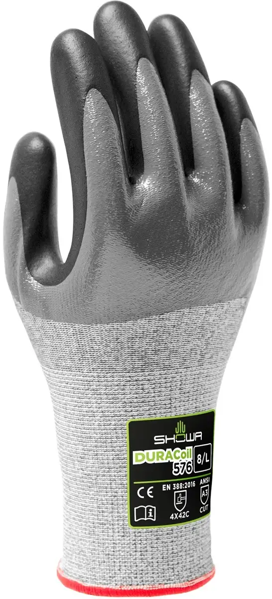 SHOWA Size 9 DURACoil 576 13 Gauge High Performance Polyethylene Cut Resistant Gloves With Foam Nitrile Coated Palm