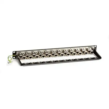 Black Box C6AFP70S-24 24-Port 1U CAT6A Staggered Feed-Through Patch Panel Shielded