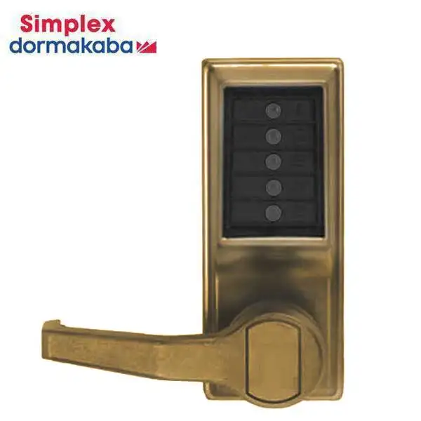 Simplex - LL1031 - Mechanical Pushbutton Cylindrical Lever Set - Passage - 2¾" Backset - Antique Brass - LH/LHR