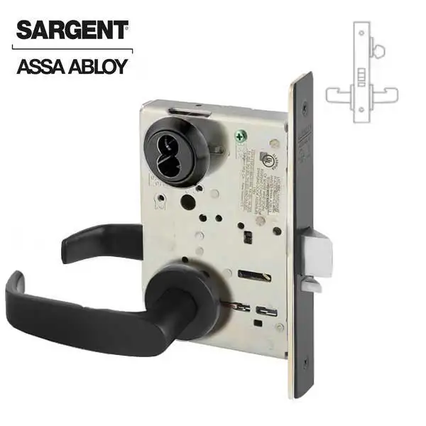 Sargent - 8237 - Mechanical Mortise Lock - LN Rose / L Lever - Classroom - SFIC - BSP - Black Suede Powder Coat - Grade 1