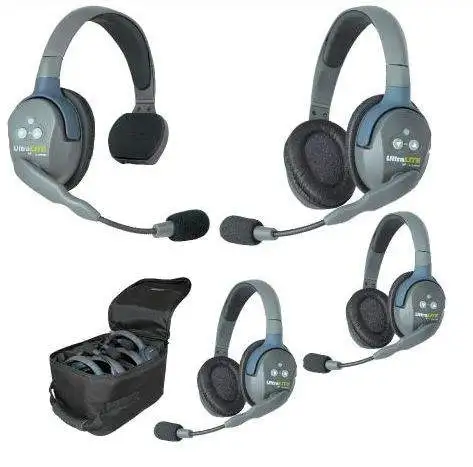 Eartec UL413 UltraLITE Full Duplex Wireless Headset Communication for 4 Users - 1 Single Ear and 3 Dual Ear Headsets