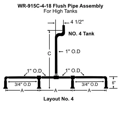 White Racker Wr-915c-4-18 Urinal High Tank Brass Flush Pipe
