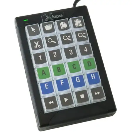 X-Keys XK-24 Black and White USB Keypad with All White Backlighting and 24 Keys