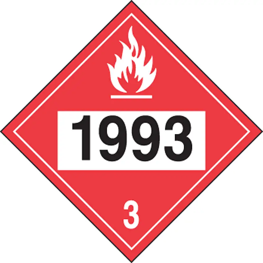 Accuform 10 34 X 10 34 Black White And Red 4 mil Adhesive Vinyl 4Digit DOT Placard 1993 FLAMMABLE LIQUID COMBUSTIBLE LIQUID HAZARD CLASS 3 With Graphic 25 Per Pack