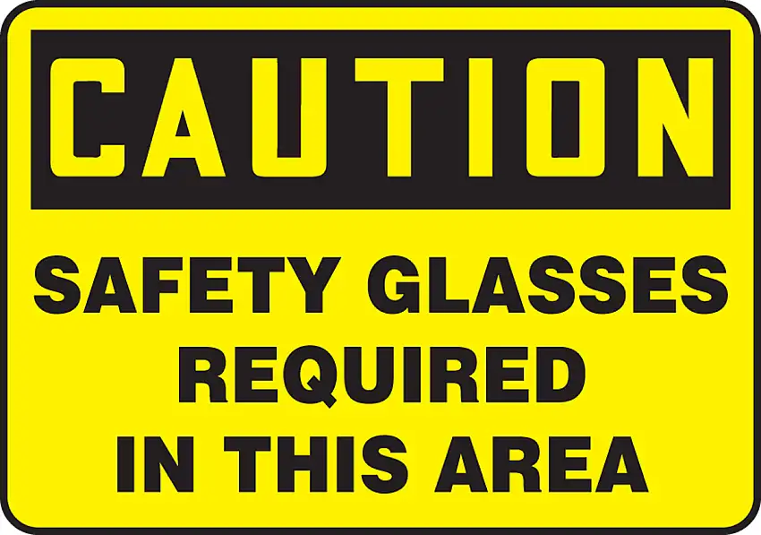 Accuform 10 X 14 Black And Yellow Aluminum Safety Signs CAUTION SAFETY GLASSES REQUIRED IN THIS AREA