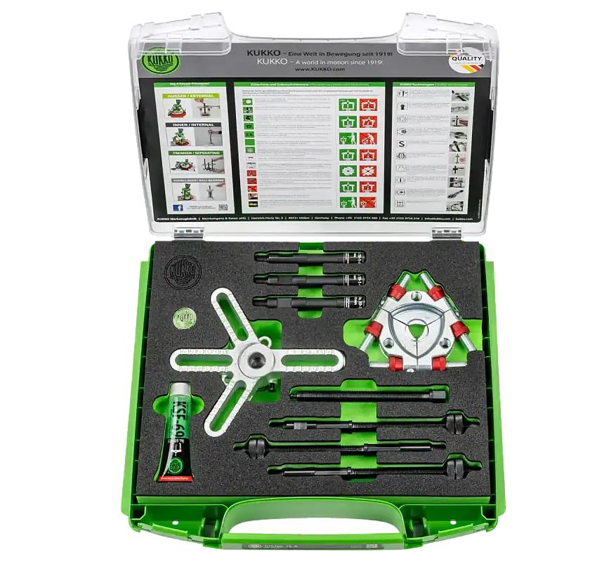 kukko 13-b separator set ø 22-115 mm/350 mm for pulling ball bearings, roller bearings, inner rings, and other flat parts in craft, industry, and wo