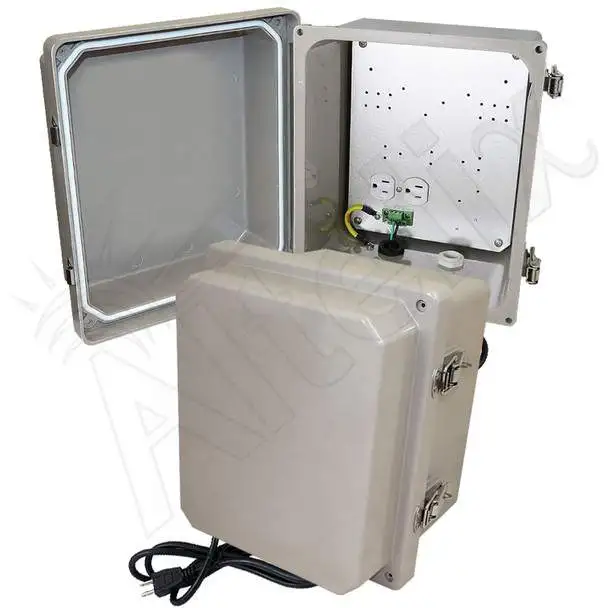 Altelix NF100808A1C - 10x8x8 Fiberglass Weatherproof NEMA 4X Enclosure with Aluminum Equipment Mounting Plate & 120 VAC Outlets & Power Cord