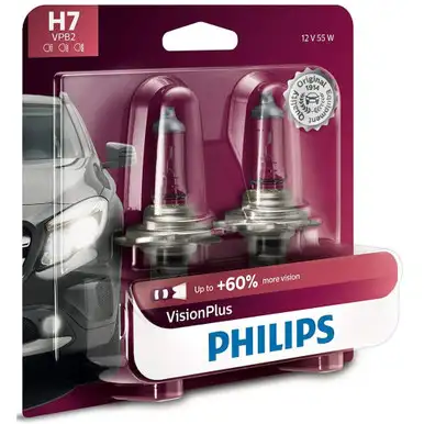Philips H7 VisionPlus Upgrade Headlight Bulbs - 2 per Package (H7VPB2)